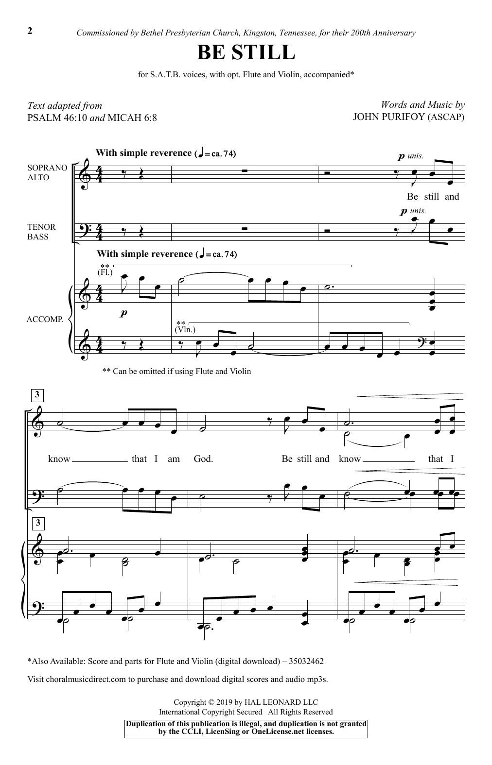 Download John Purifoy Be Still Sheet Music and learn how to play SATB Choir PDF digital score in minutes
