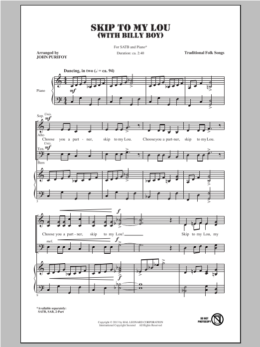 Download Traditional Folksong Billy Boy (arr. John Purifoy) Sheet Music and learn how to play SATB PDF digital score in minutes