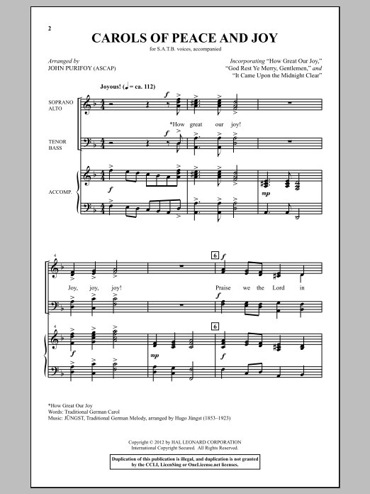 Download John Purifoy Carols Of Peace And Joy Sheet Music and learn how to play SATB PDF digital score in minutes