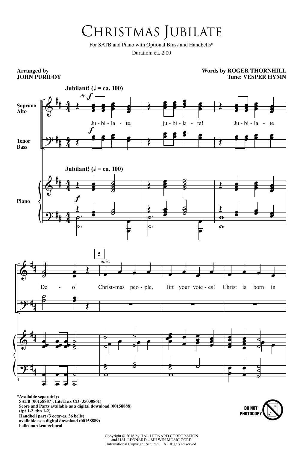 Download John Purifoy Christmas Jubilate Sheet Music and learn how to play SATB PDF digital score in minutes