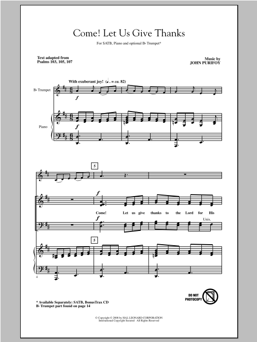 Download John Purifoy Come! Let Us Give Thanks Sheet Music and learn how to play SATB PDF digital score in minutes