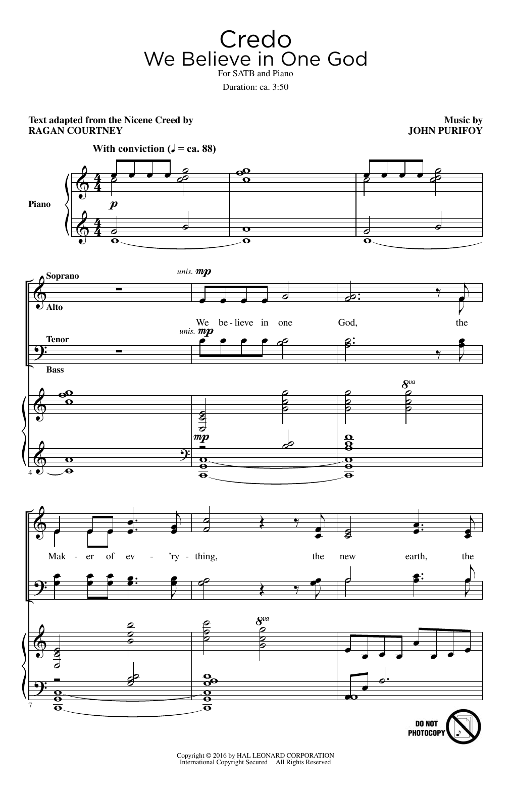 Download John Purifoy Credo (We Believe In One God) Sheet Music and learn how to play SATB PDF digital score in minutes