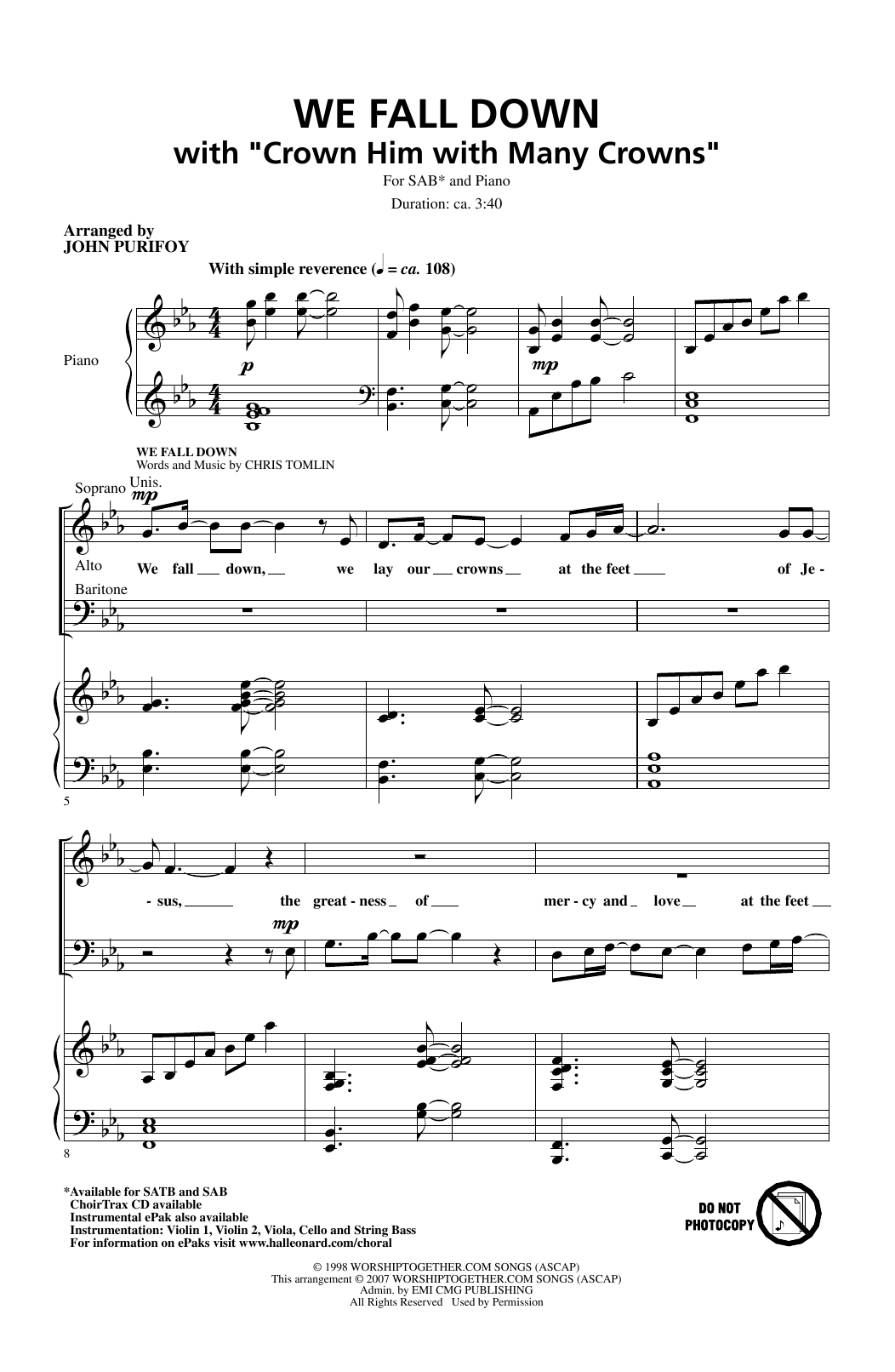 Download John Purifoy Crown Him With Many Crowns Sheet Music and learn how to play SAB PDF digital score in minutes