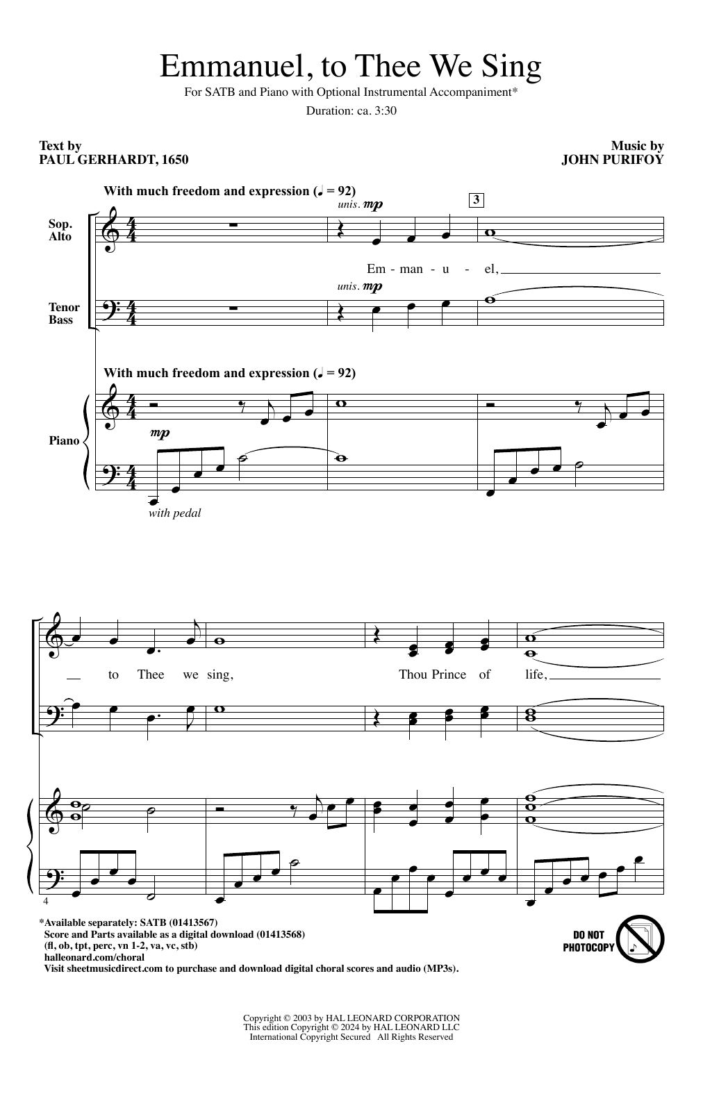 Download John Purifoy Emmanuel, To Thee We Sing Sheet Music and learn how to play SATB Choir PDF digital score in minutes
