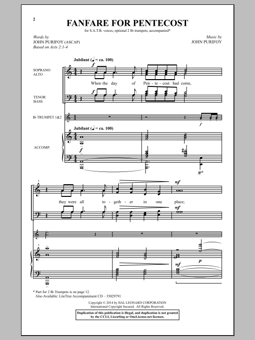 Download John Purifoy Fanfare For Pentecost Sheet Music and learn how to play Choral PDF digital score in minutes