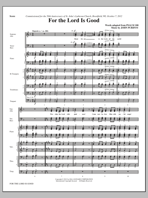 Download John Purifoy For The Lord Is Good - Full Score Sheet Music and learn how to play Choir Instrumental Pak PDF digital score in minutes
