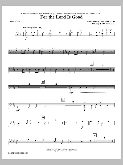 Download John Purifoy For The Lord Is Good - Trombone 3 Sheet Music and learn how to play Choir Instrumental Pak PDF digital score in minutes