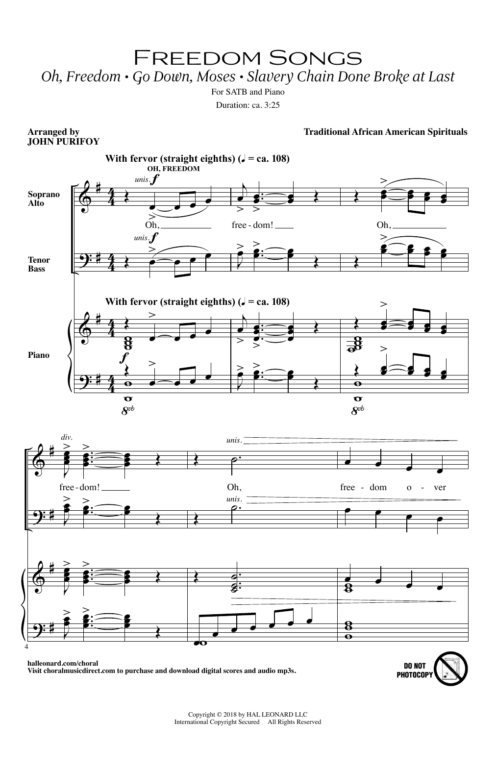Download John Purifoy Freedom Songs Sheet Music and learn how to play SATB Choir PDF digital score in minutes