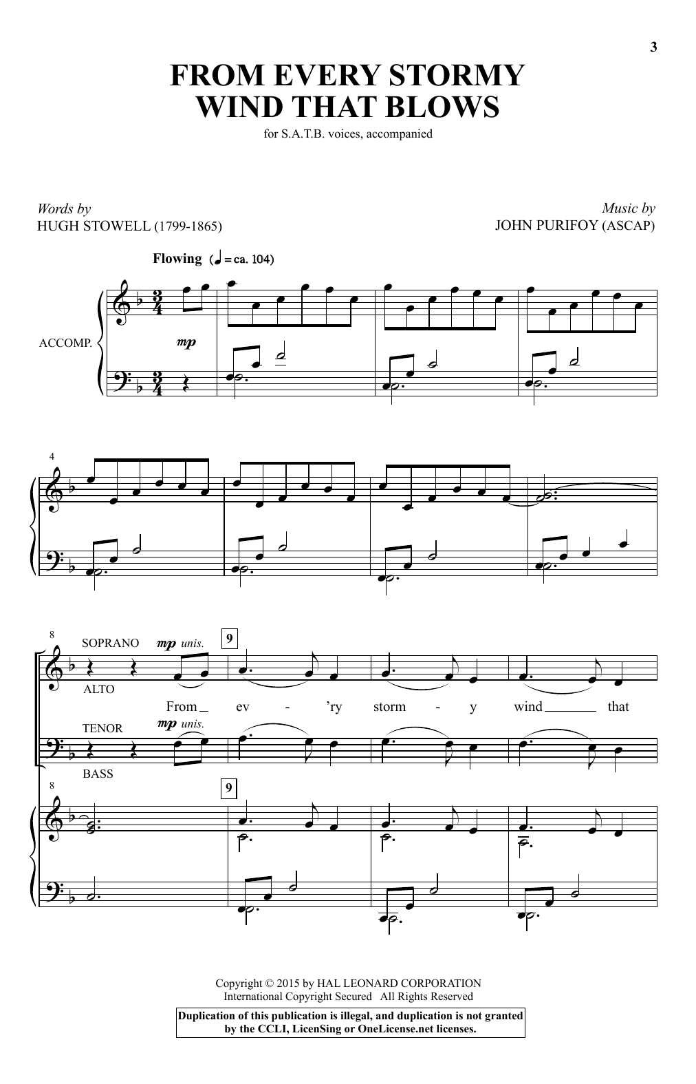 Download John Purifoy From Every Stormy Wind That Blows Sheet Music and learn how to play SATB PDF digital score in minutes