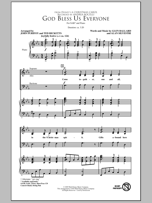Download John Purifoy God Bless Us Everyone Sheet Music and learn how to play 2-Part Choir PDF digital score in minutes