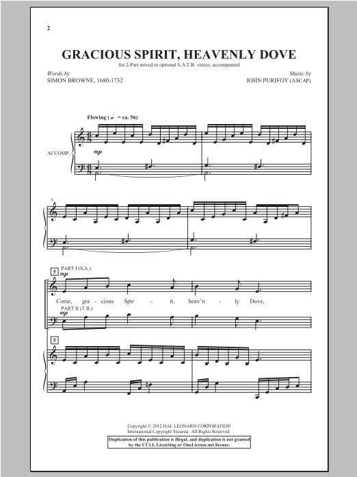 Download John Purifoy Gracious Spirit, Heavenly Dove Sheet Music and learn how to play Choral PDF digital score in minutes
