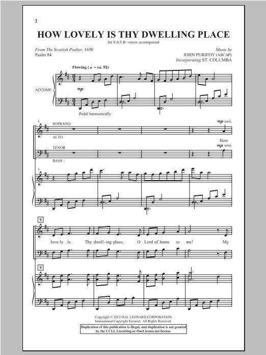 Download John Purifoy How Lovely Is Thy Dwelling Place Sheet Music and learn how to play SATB PDF digital score in minutes