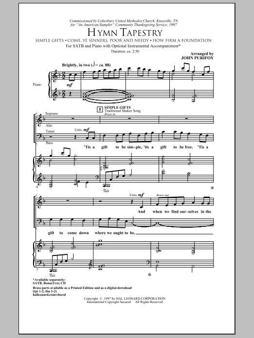 Download John Purifoy Hymn Tapestry Sheet Music and learn how to play SATB PDF digital score in minutes