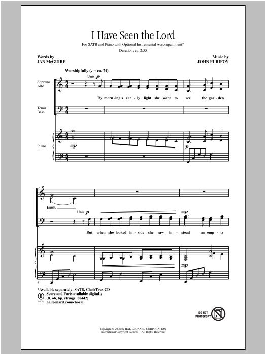 Download John Purifoy I Have Seen The Lord Sheet Music and learn how to play SATB PDF digital score in minutes