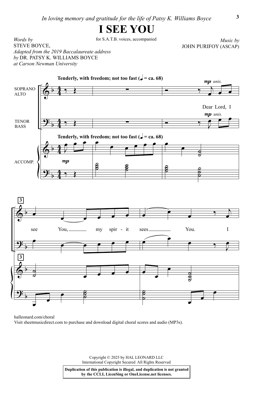 Download John Purifoy I See You Sheet Music and learn how to play SATB Choir PDF digital score in minutes