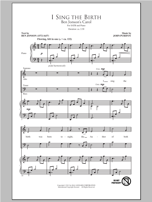 Download John Purifoy I Sing The Birth Sheet Music and learn how to play SATB PDF digital score in minutes