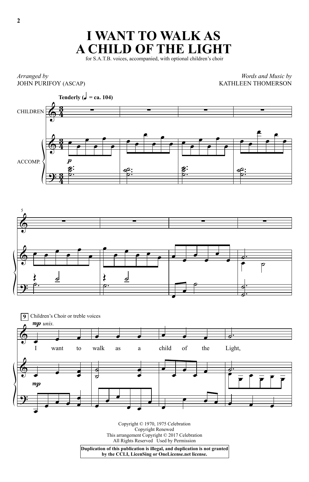 Download John Purifoy I Want To Walk As A Child Of The Light Sheet Music and learn how to play Choral PDF digital score in minutes