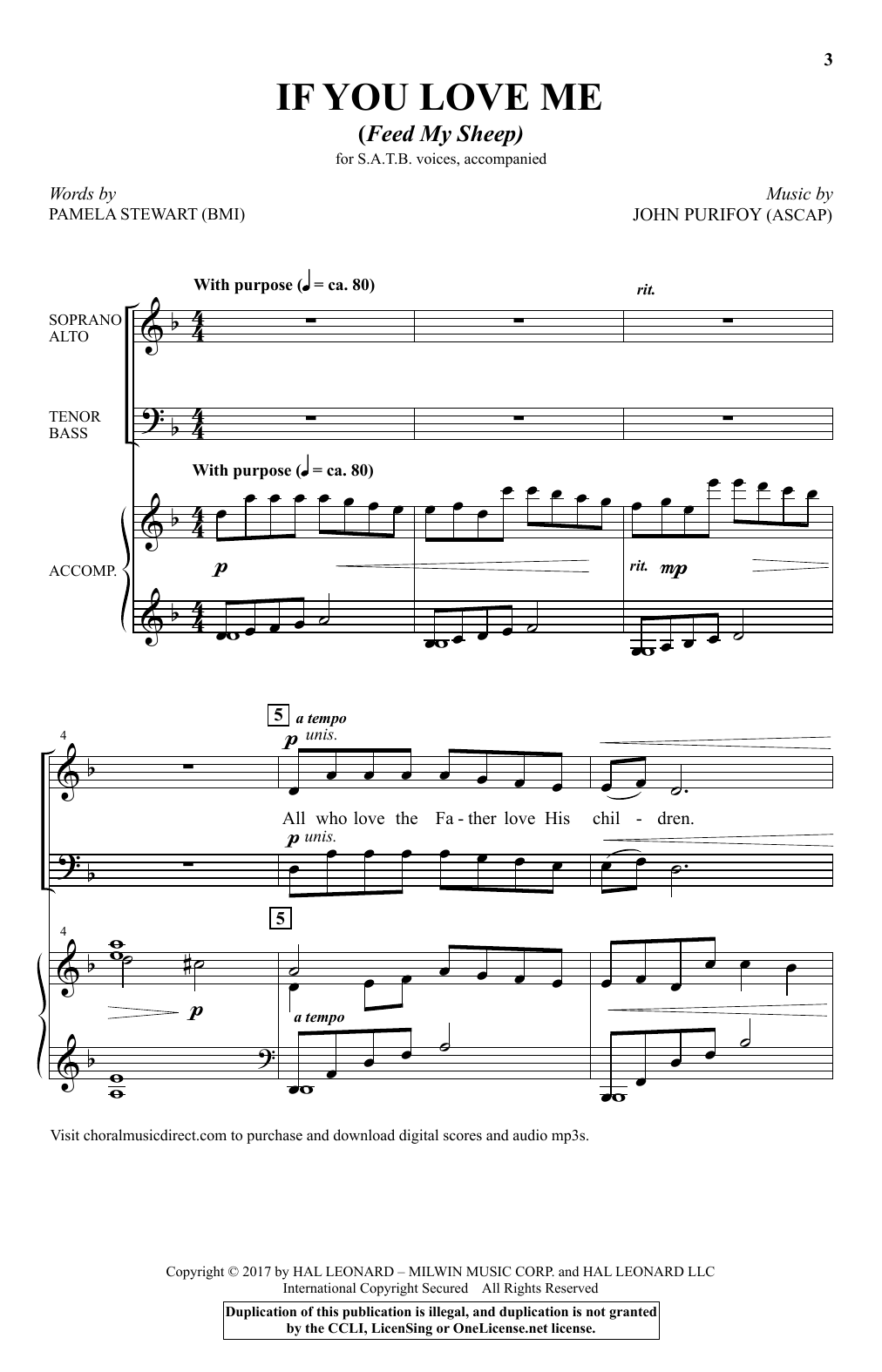 Download John Purifoy If You Love Me (Feed My Sheep) Sheet Music and learn how to play SATB PDF digital score in minutes
