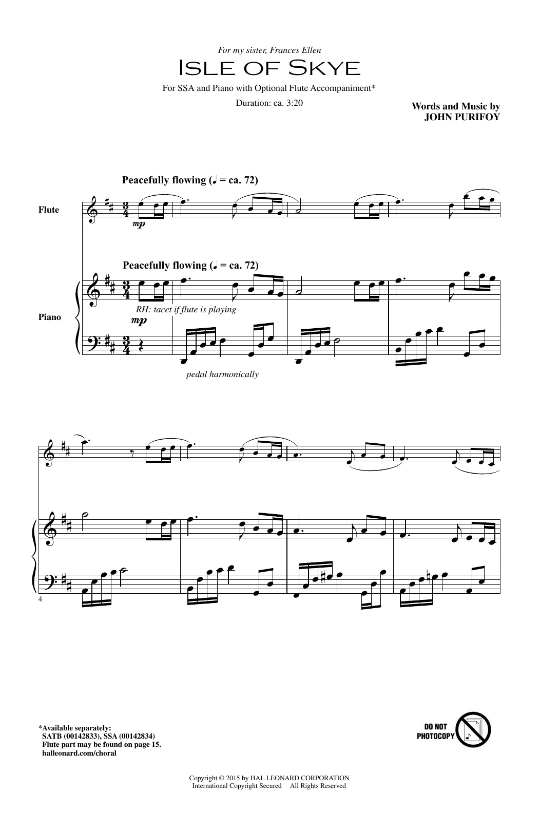 Download John Purifoy Isle Of Skye Sheet Music and learn how to play SSA PDF digital score in minutes
