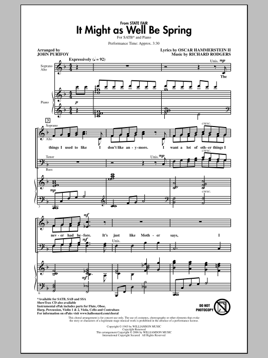 Download Rodgers & Hammerstein It Might As Well Be Spring (arr. John Purifoy) Sheet Music and learn how to play SAB PDF digital score in minutes