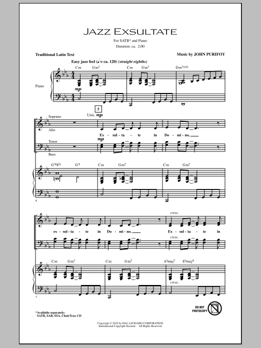 Download John Purifoy Jazz Exsultate Sheet Music and learn how to play SATB Choir PDF digital score in minutes