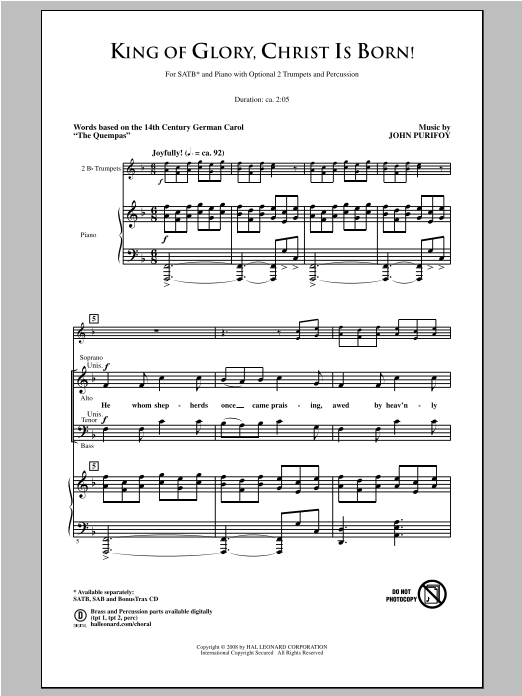 Download John Purifoy King Of Glory, Christ Is Born! Sheet Music and learn how to play SAB PDF digital score in minutes