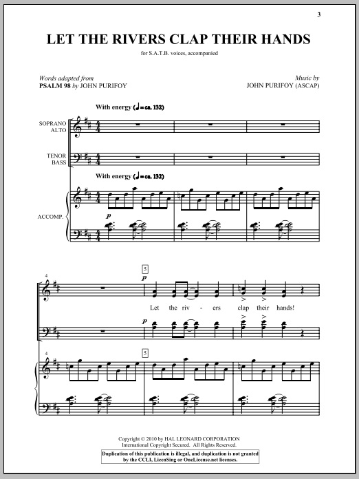 Download John Purifoy Let The Rivers Clap Their Hands Sheet Music and learn how to play SATB Choir PDF digital score in minutes