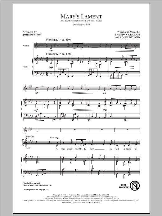 Download Brendan Graham Mary's Lament (arr. John Purifoy) Sheet Music and learn how to play SSA PDF digital score in minutes
