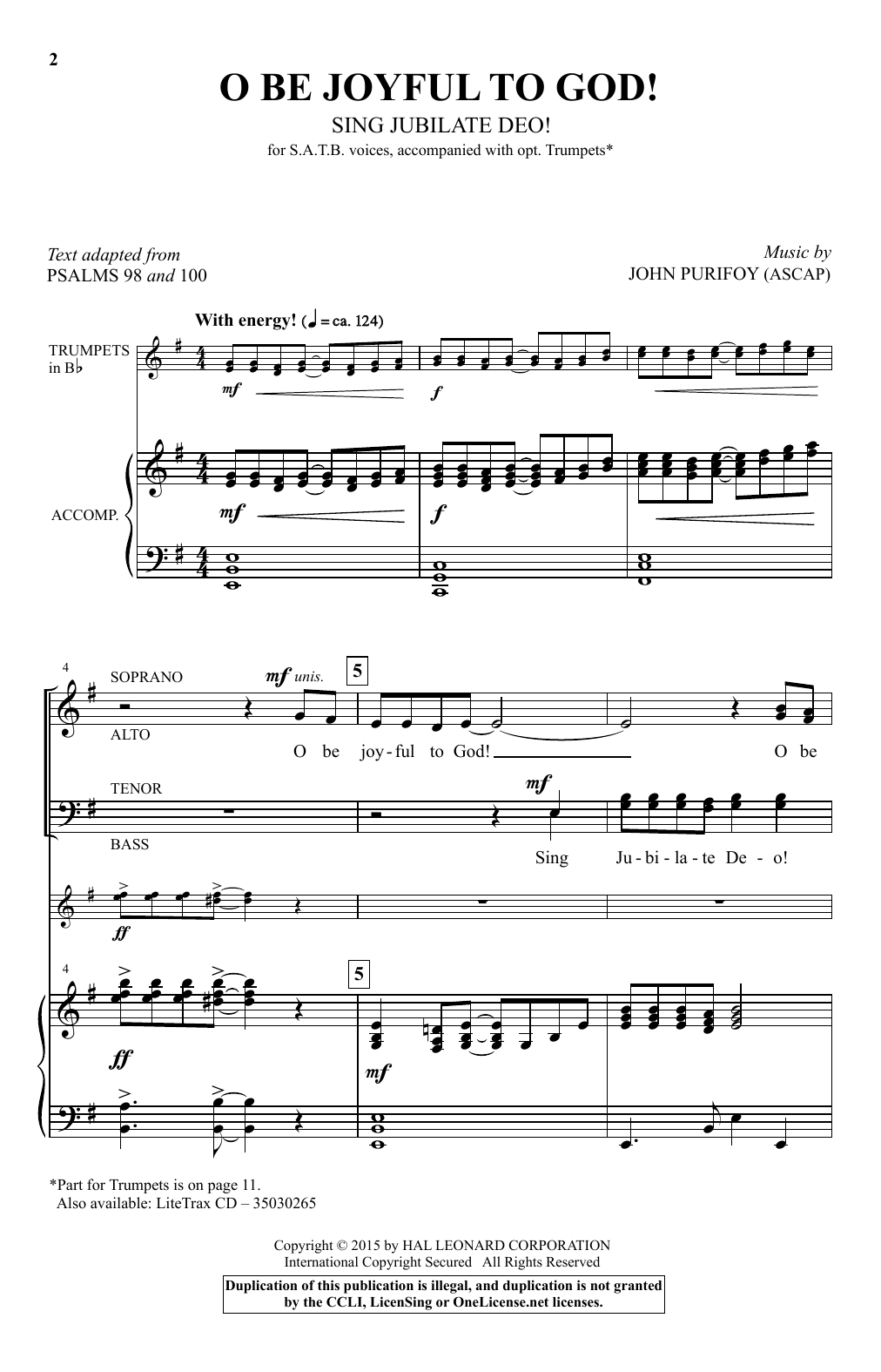Download John Purifoy O Be Joyful To God! (Sing Jubilate Deo!) Sheet Music and learn how to play Choral PDF digital score in minutes