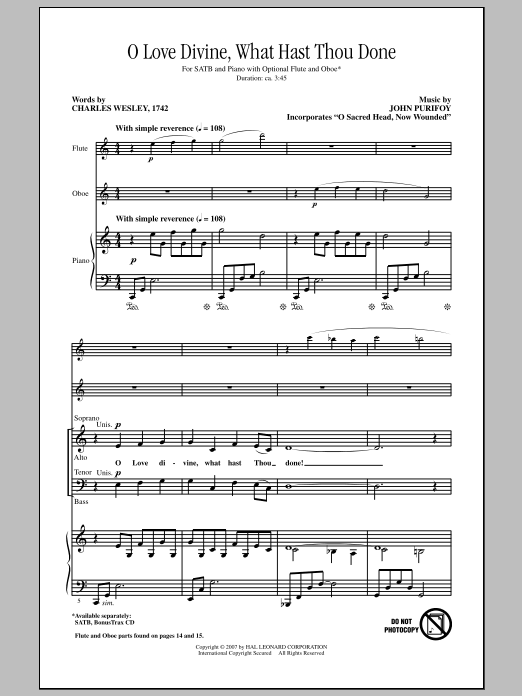 Download John Purifoy O Love Divine, What Hast Thou Done Sheet Music and learn how to play SATB Choir PDF digital score in minutes