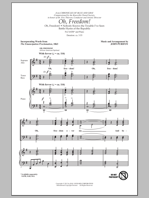 Download John Purifoy Oh, Freedom! (Medley) Sheet Music and learn how to play SSA PDF digital score in minutes