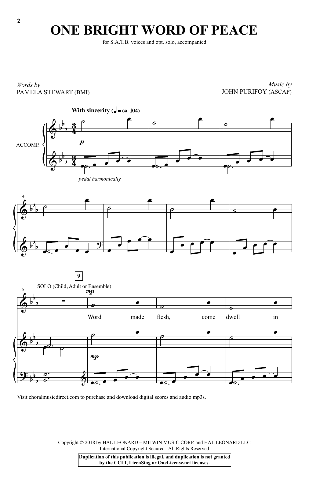 Download John Purifoy One Bright Word Of Peace Sheet Music and learn how to play SATB PDF digital score in minutes