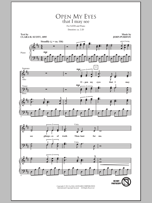 Download John Purifoy Open My Eyes, That I May See Sheet Music and learn how to play SATB Choir PDF digital score in minutes