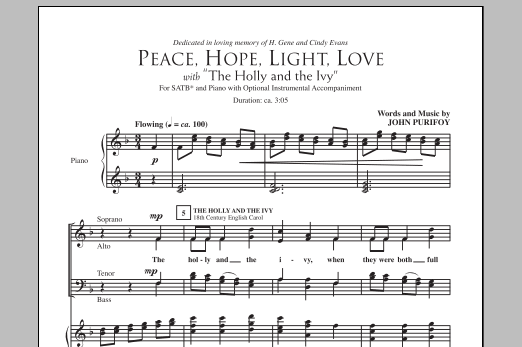 Download John Purifoy Peace, Hope, Light, Love (with The Holly And The Ivy) Sheet Music and learn how to play 2-Part Choir PDF digital score in minutes