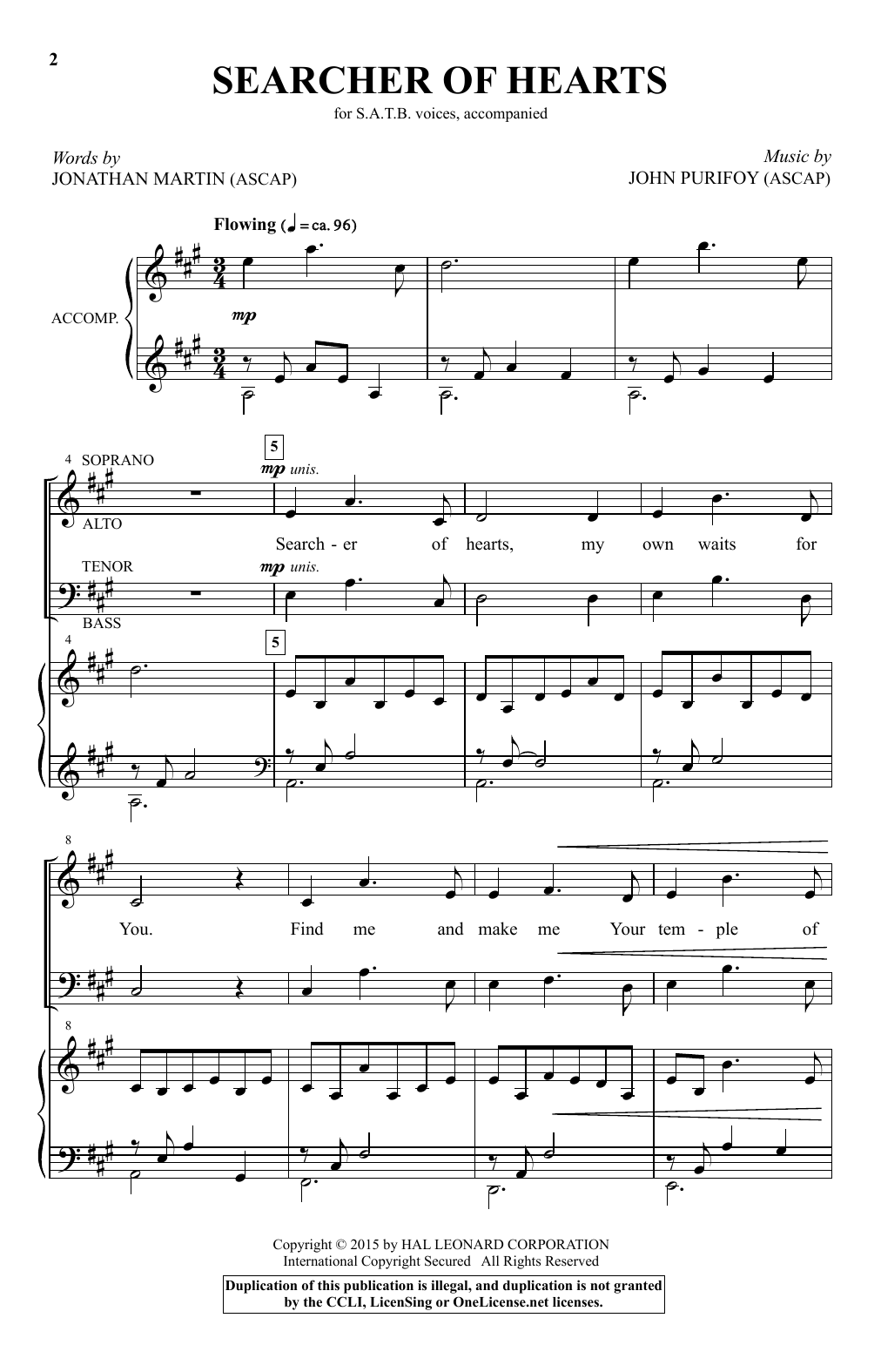 Download John Purifoy Searcher Of Hearts Sheet Music and learn how to play SATB PDF digital score in minutes
