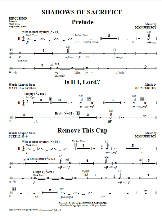 Download John Purifoy Shadows of Sacrifice - Percussion Sheet Music and learn how to play Choir Instrumental Pak PDF digital score in minutes