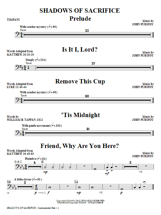 Download John Purifoy Shadows of Sacrifice - Timpani Sheet Music and learn how to play Choir Instrumental Pak PDF digital score in minutes