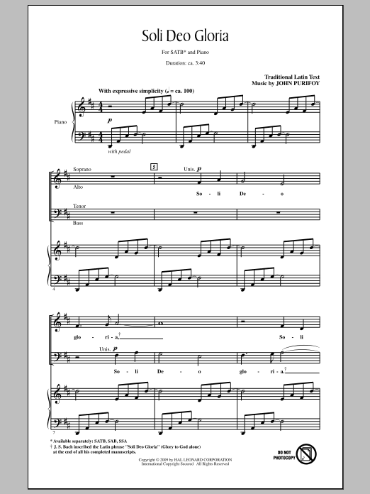 Download John Purifoy Soli Deo Gloria Sheet Music and learn how to play SSA Choir PDF digital score in minutes