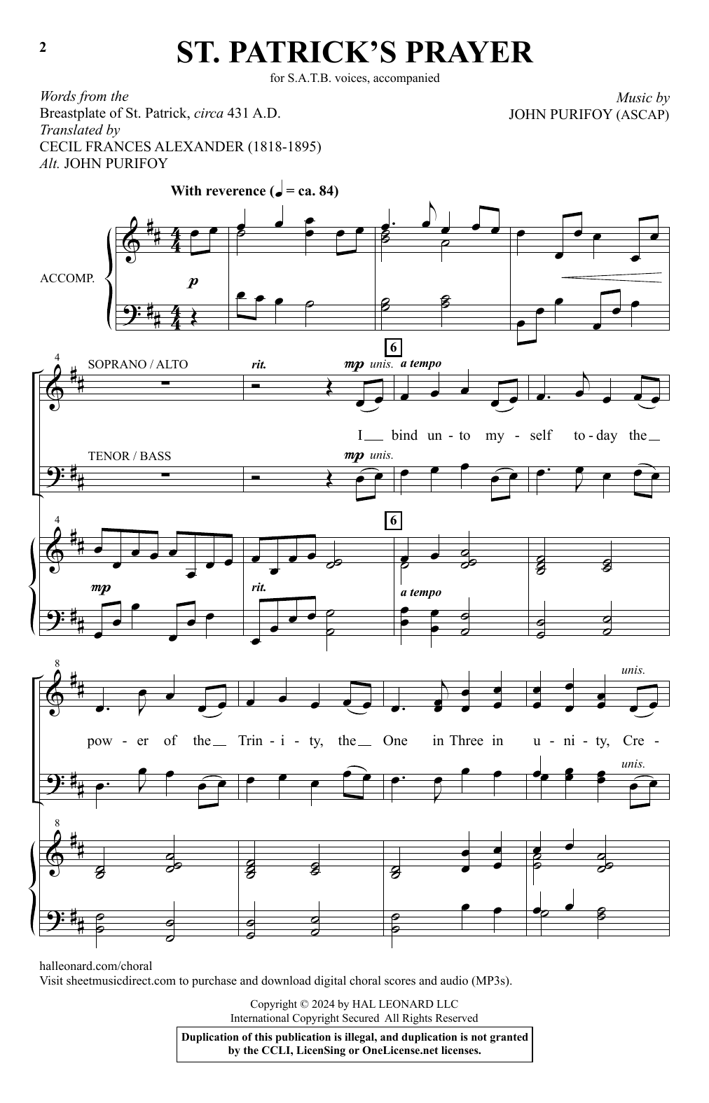 Download John Purifoy St. Patrick's Prayer Sheet Music and learn how to play SATB Choir PDF digital score in minutes