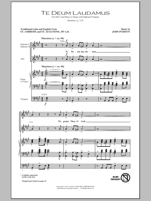 Download John Purifoy Te Deum Laudamus Sheet Music and learn how to play SAB PDF digital score in minutes