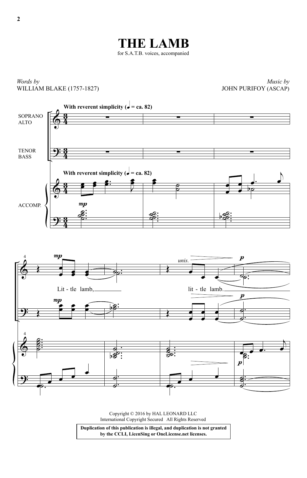 Download John Purifoy The Lamb Sheet Music and learn how to play SATB PDF digital score in minutes