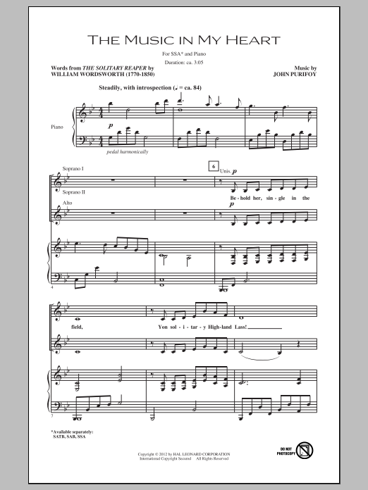 Download John Purifoy The Music In My Heart Sheet Music and learn how to play SAB PDF digital score in minutes