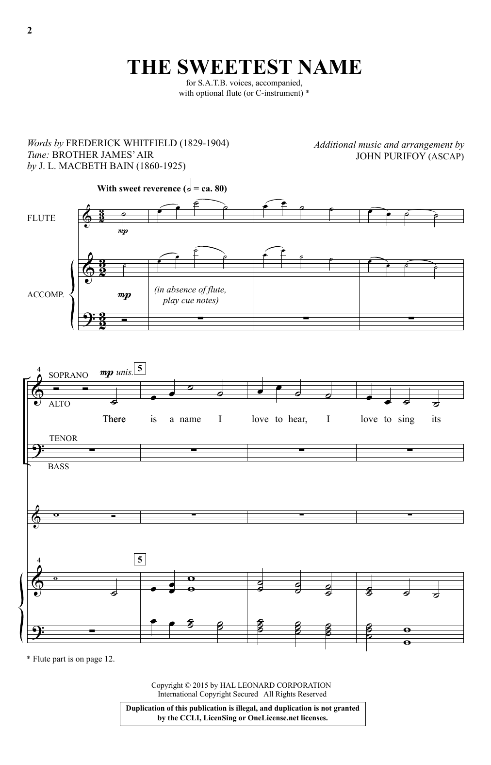 Download John Purifoy The Sweetest Name Sheet Music and learn how to play Choral PDF digital score in minutes