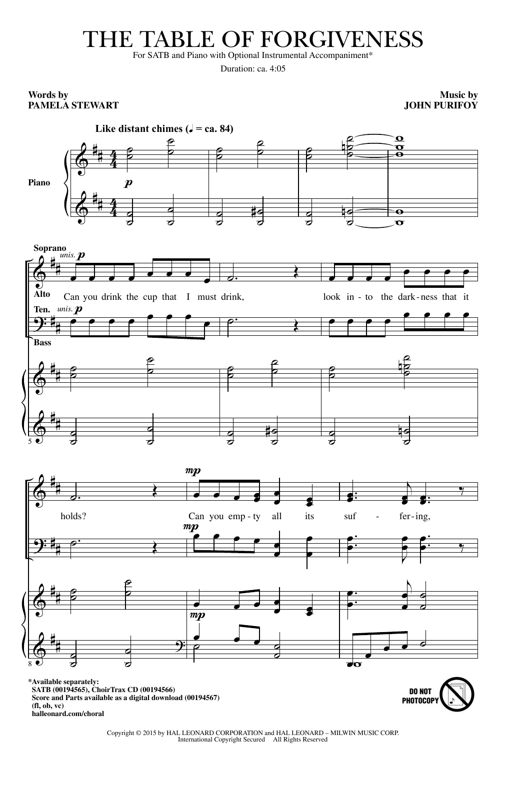 Download John Purifoy The Table Of Forgiveness Sheet Music and learn how to play SATB PDF digital score in minutes