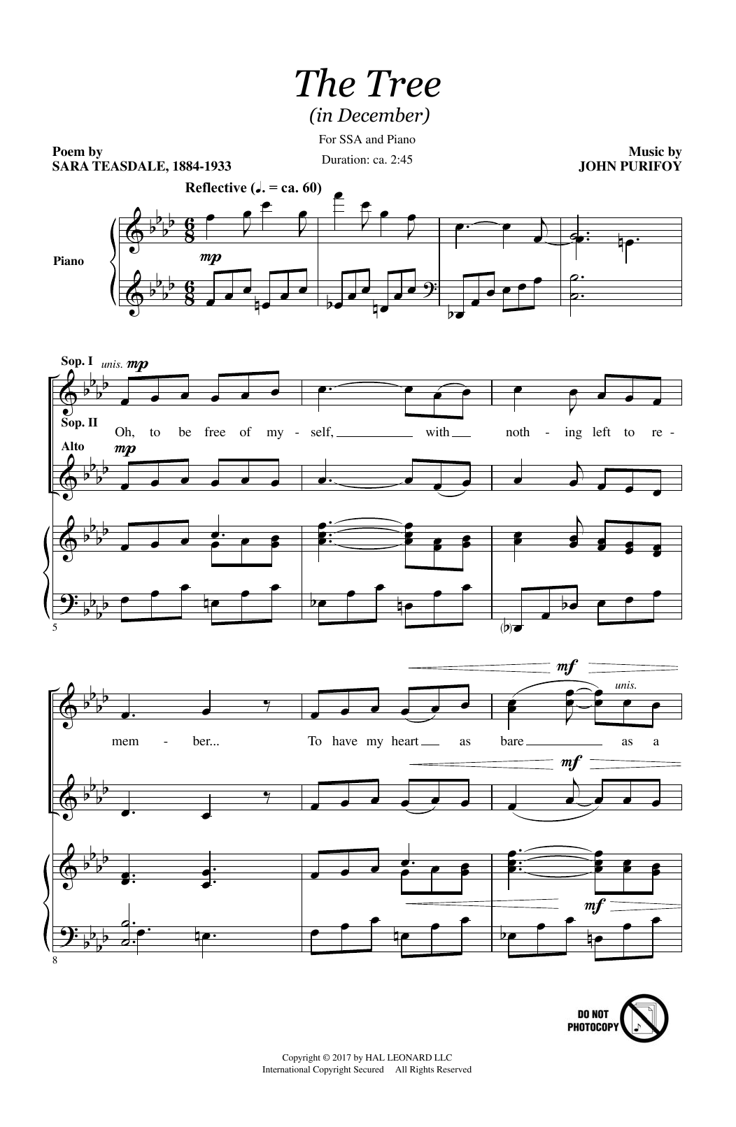 Download John Purifoy The Tree (In December) Sheet Music and learn how to play SSA PDF digital score in minutes