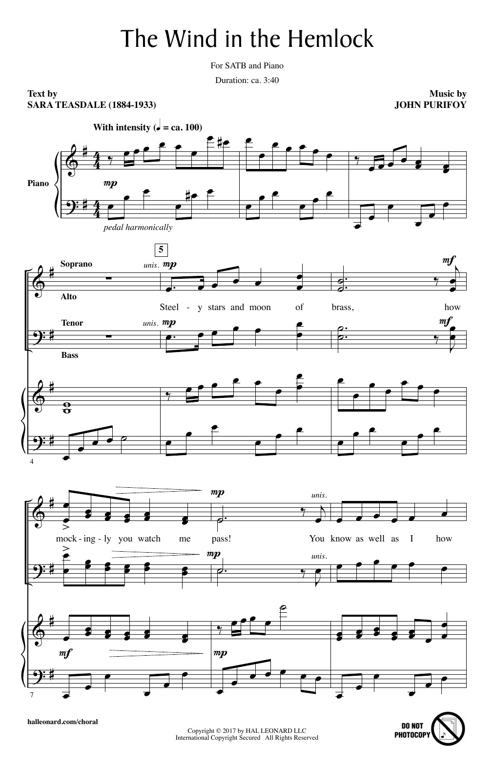 Download John Purifoy The Wind In The Hemlock Sheet Music and learn how to play SATB PDF digital score in minutes
