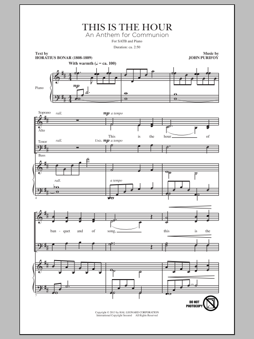 Download John Purifoy This Is The Hour Sheet Music and learn how to play SATB PDF digital score in minutes