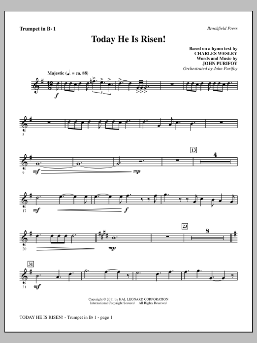 Download John Purifoy Today He Is Risen! - Bb Trumpet 1 Sheet Music and learn how to play Choir Instrumental Pak PDF digital score in minutes