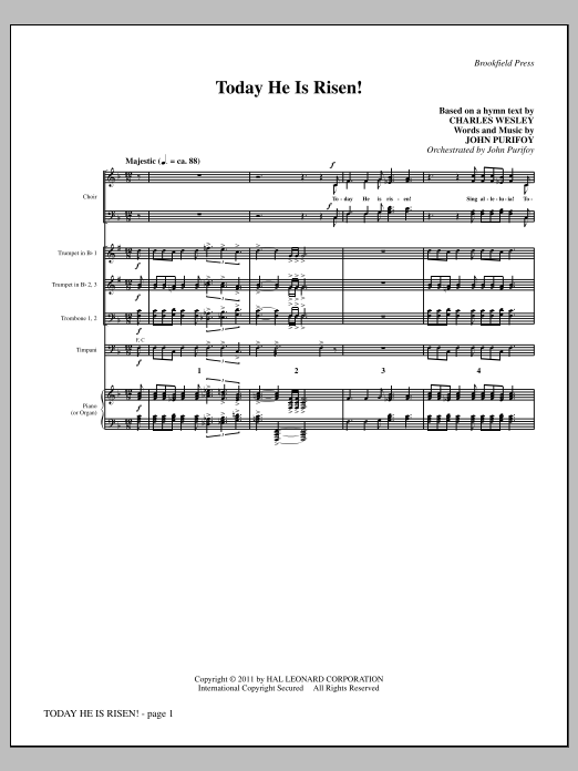 Download John Purifoy Today He Is Risen! - Full Score Sheet Music and learn how to play Choir Instrumental Pak PDF digital score in minutes