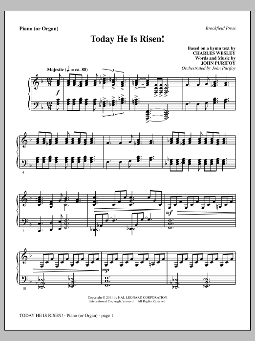 Download John Purifoy Today He Is Risen! - Piano or Organ Sheet Music and learn how to play Choir Instrumental Pak PDF digital score in minutes